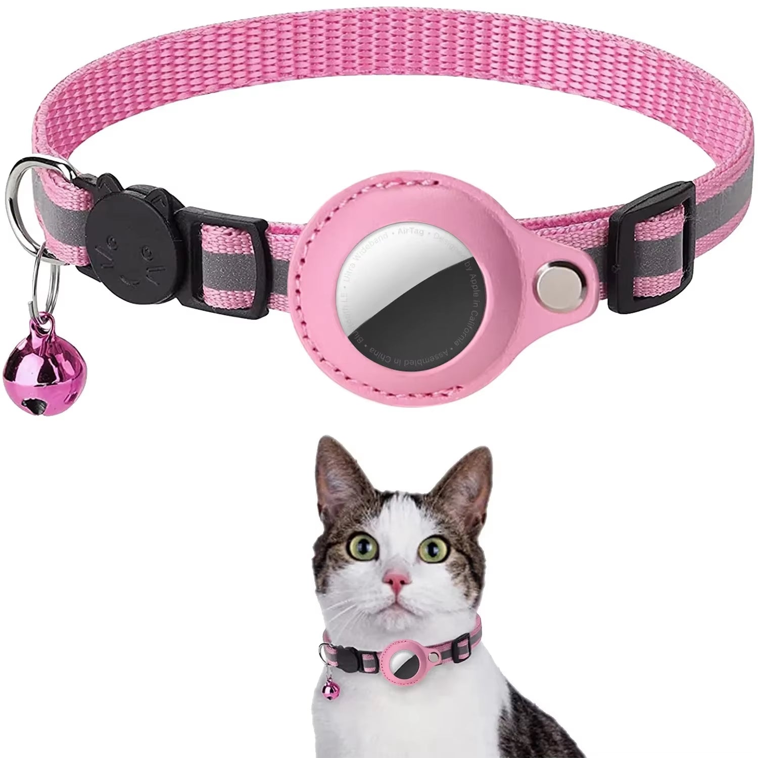 Cat Airtag Holder Collar Breakaway Reflective Strips Adjustable Kitten Collar Waterproof Cat Bell Collar Pet Air Tag Case Pets
