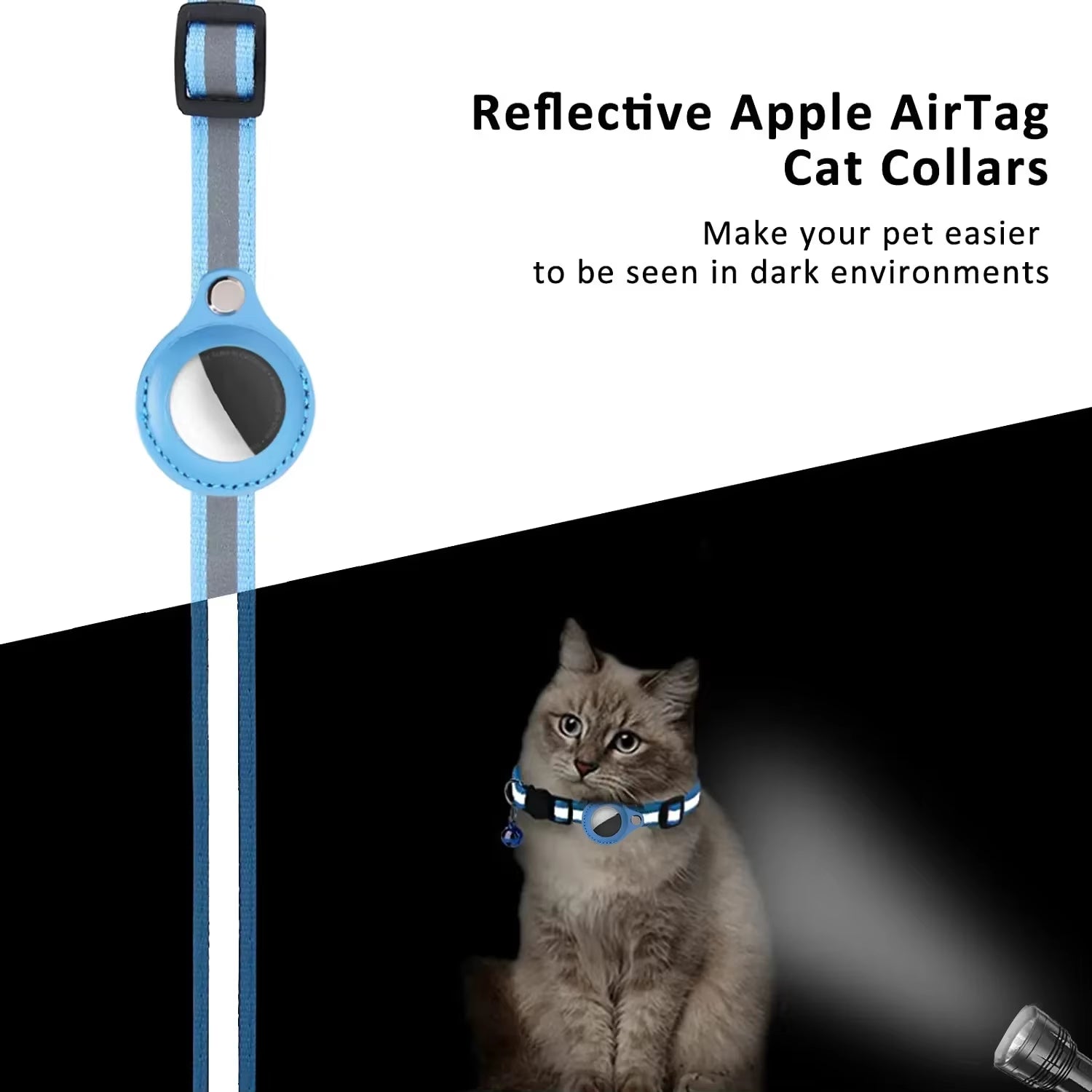 Cat Airtag Holder Collar Breakaway Reflective Strips Adjustable Kitten Collar Waterproof Cat Bell Collar Pet Air Tag Case Pets