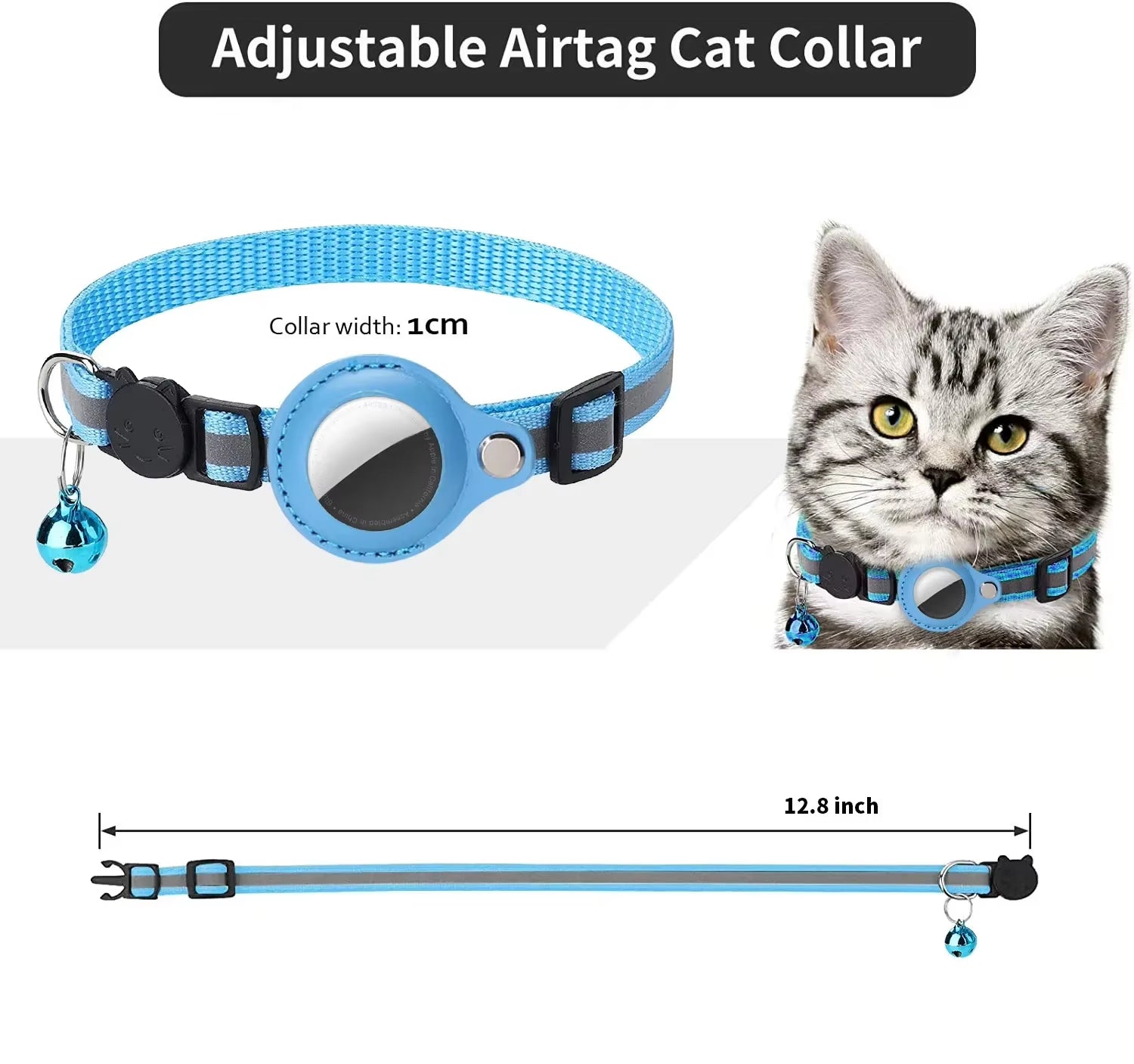 Cat Airtag Holder Collar Breakaway Reflective Strips Adjustable Kitten Collar Waterproof Cat Bell Collar Pet Air Tag Case Pets