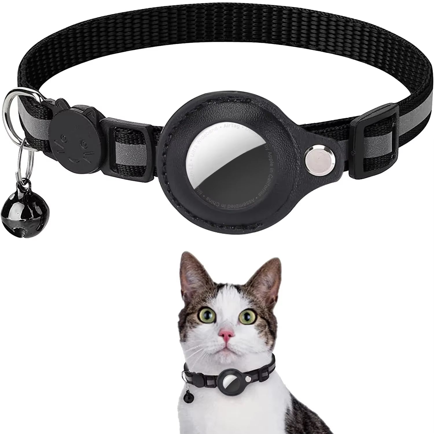 Cat Airtag Holder Collar Breakaway Reflective Strips Adjustable Kitten Collar Waterproof Cat Bell Collar Pet Air Tag Case Pets
