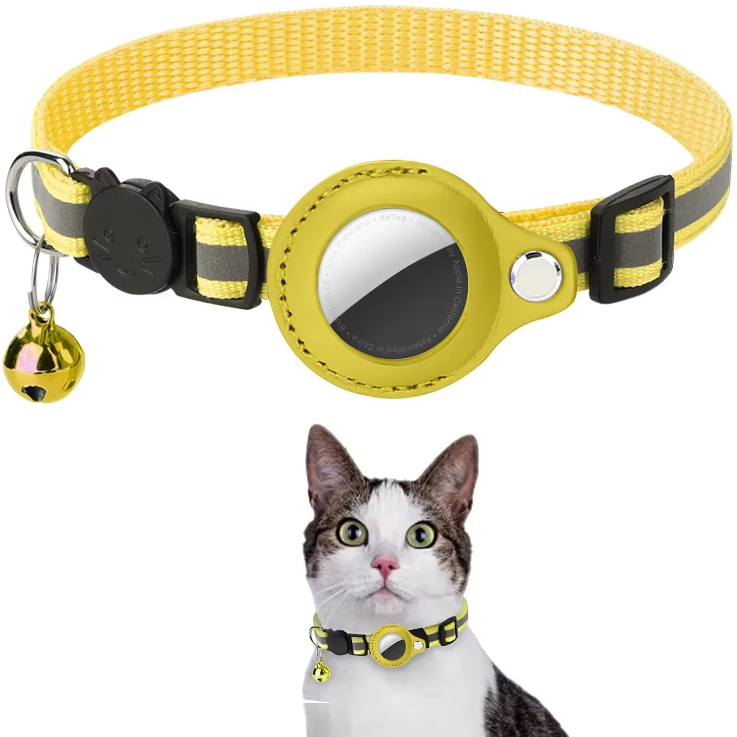 Cat Airtag Holder Collar Breakaway Reflective Strips Adjustable Kitten Collar Waterproof Cat Bell Collar Pet Air Tag Case Pets