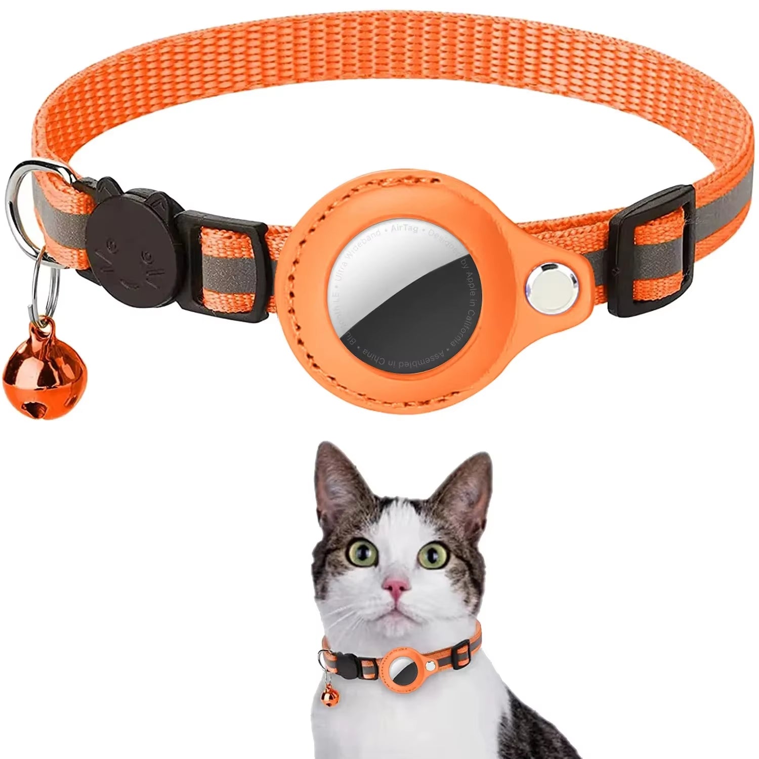 Cat Airtag Holder Collar Breakaway Reflective Strips Adjustable Kitten Collar Waterproof Cat Bell Collar Pet Air Tag Case Pets